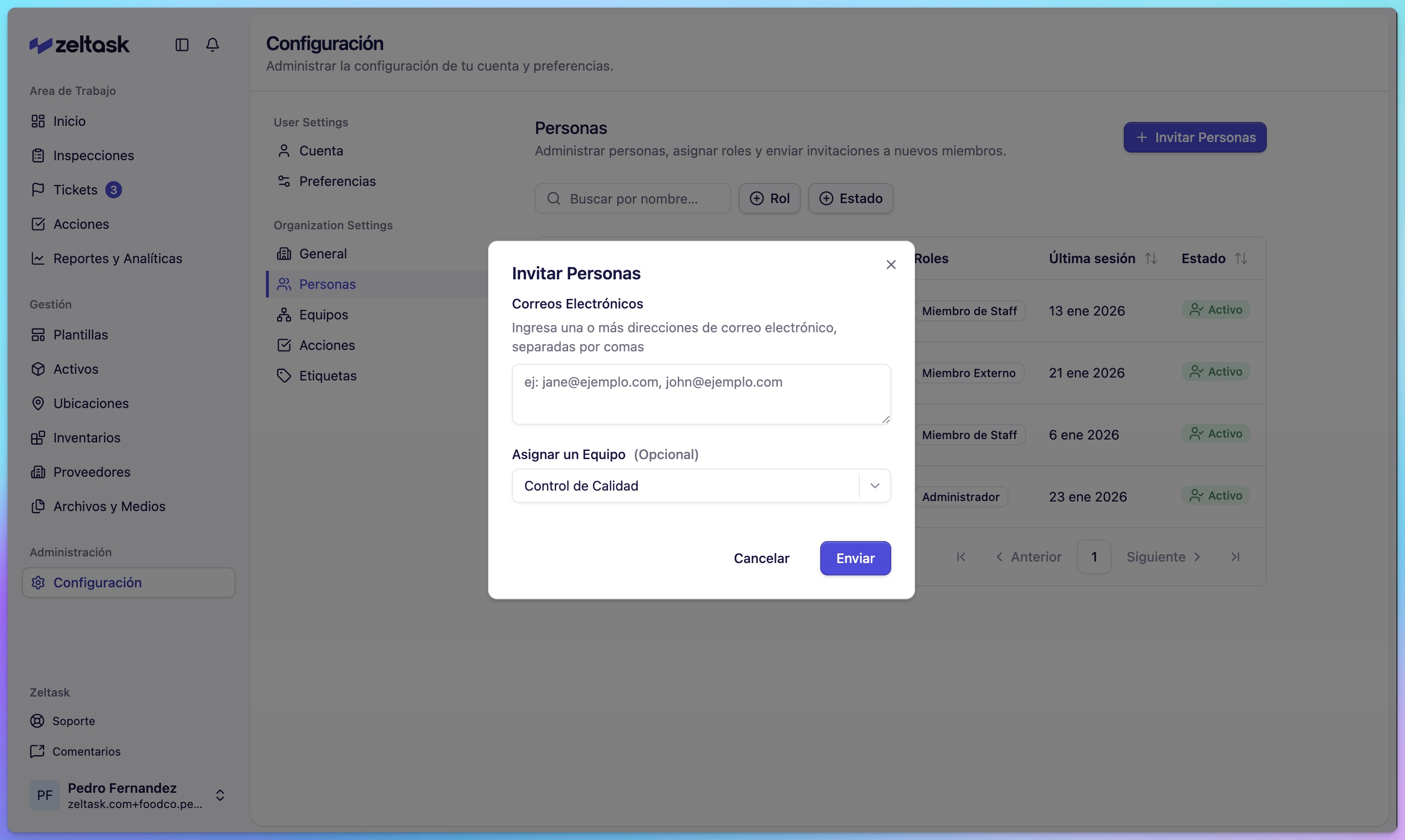 Invitation form with email field